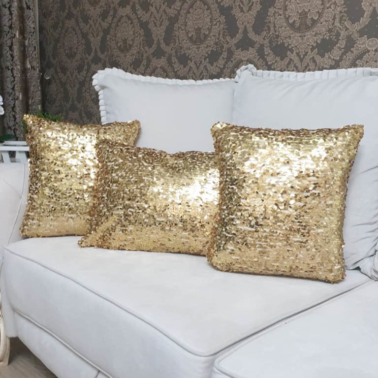 Pul Payetli Kırlent Kılıfı 3lü Kombin Set