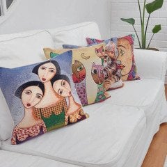 Goblen Dokuma Kırlent Kılıfı 4'lü Karışık Kombin Set